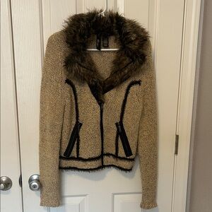 Faux Fur Collar Zip Sweater